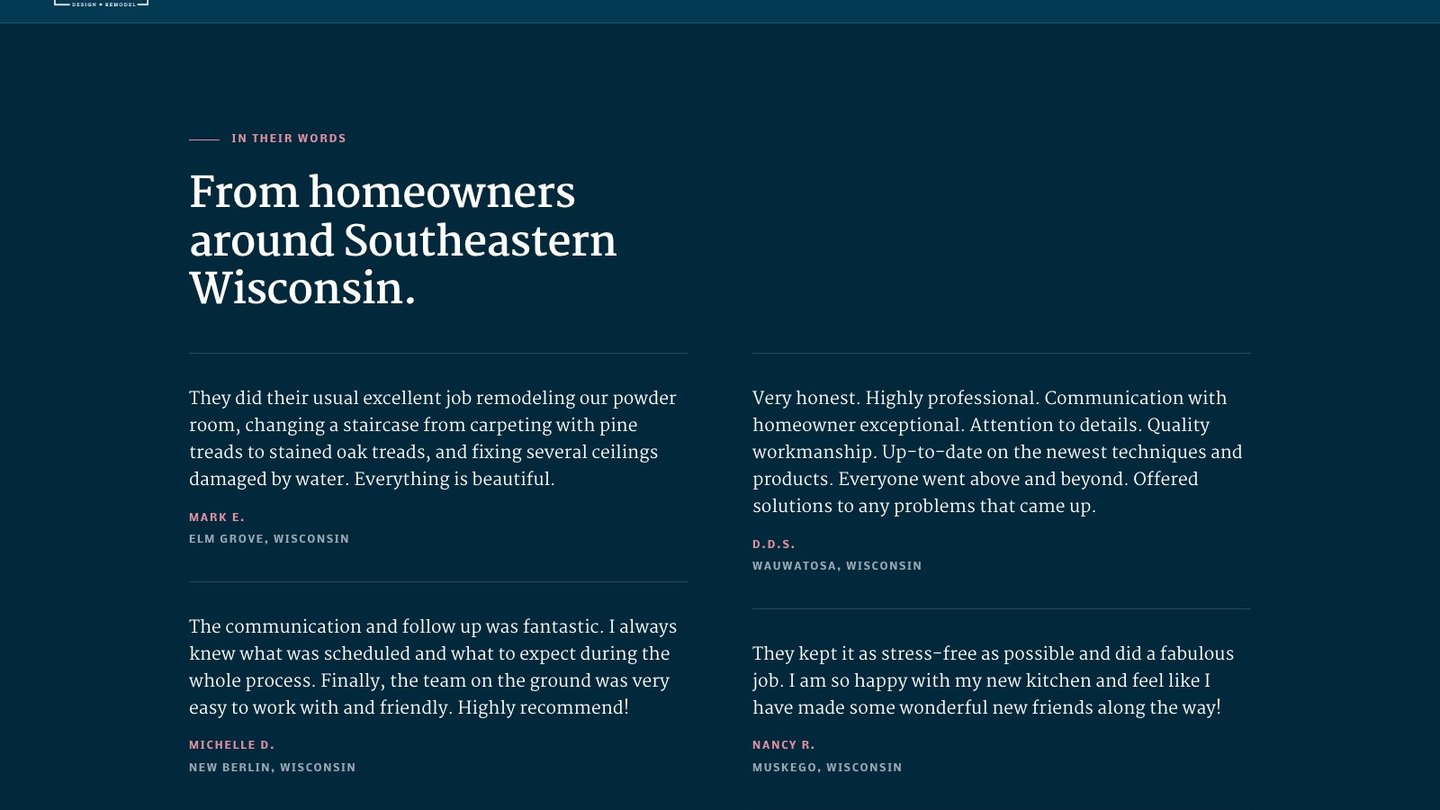 The reviews section of the new homepage