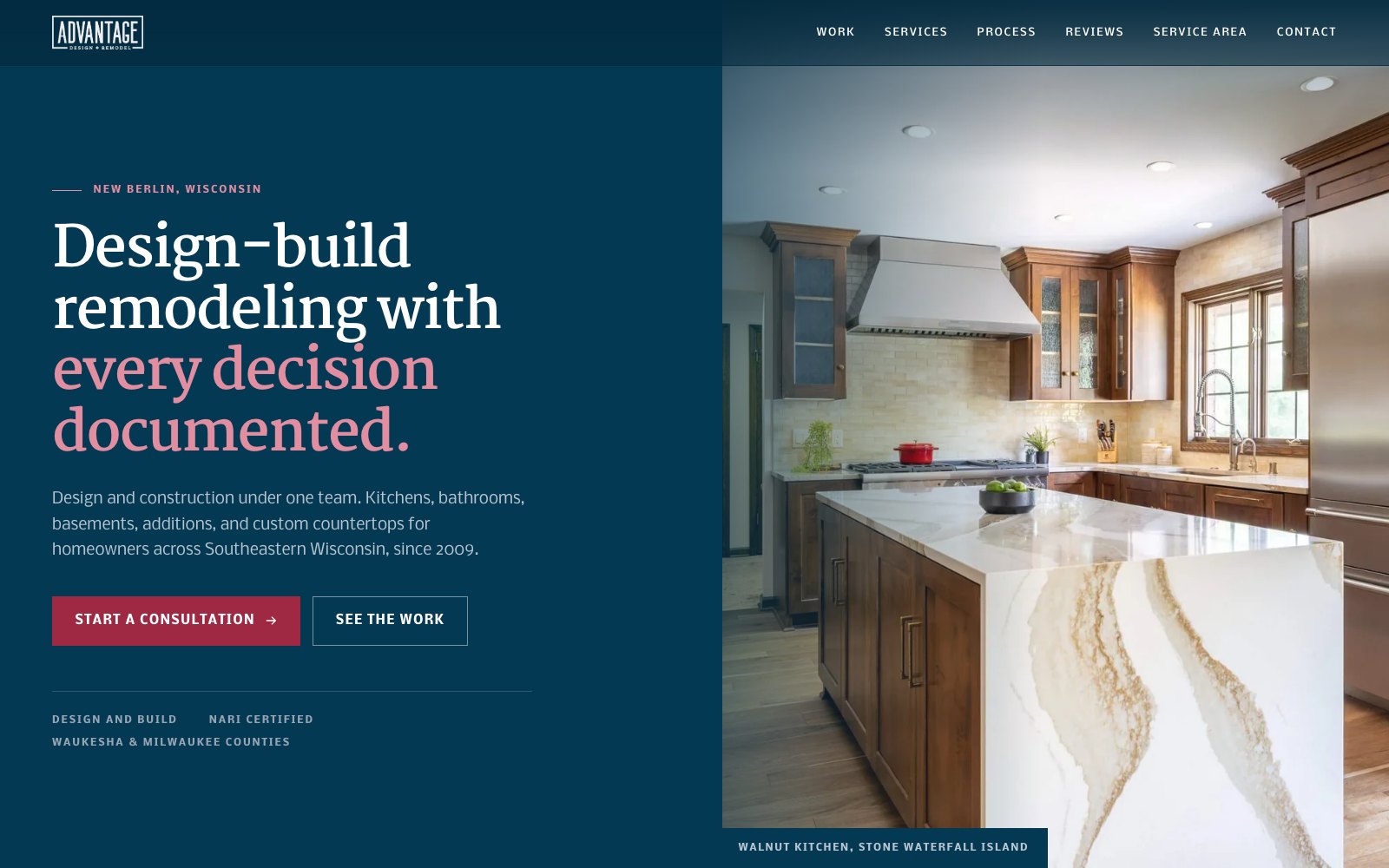The new Advantage Design + Remodel homepage concept